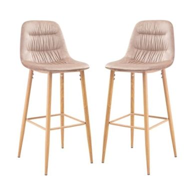 Harper Beige Velvet Bar Stools In Pair