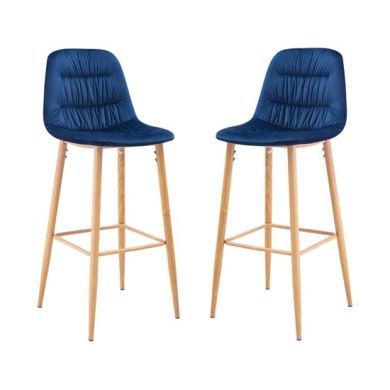 Harper Blue Velvet Bar Stools In Pair