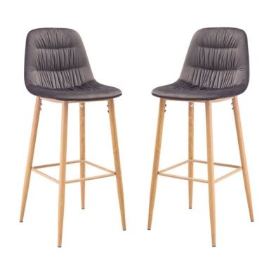 Harper Grey Velvet Bar Stools In Pair