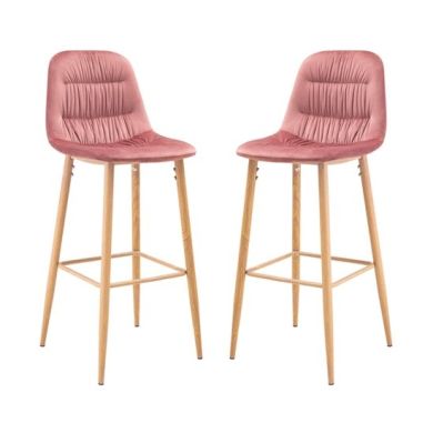 Harper Vintage Pink Velvet Bar Stools In Pair