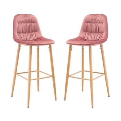 Harper Vintage Pink Velvet Bar Stools In Pair