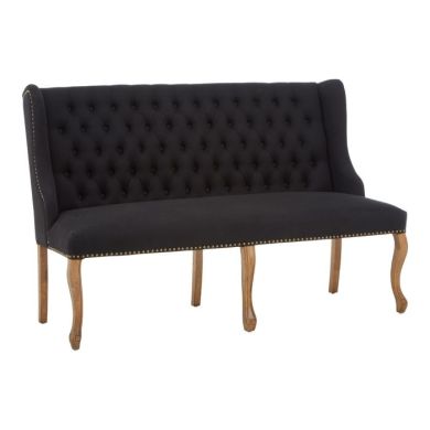 Harrison Linen Fabric Upholstered 2 Seater Hallway Seating Bench In Black