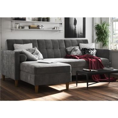Hartford Sectional Fabric Storage Chaise Sofa Bed In Grey