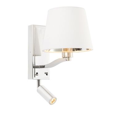 Harvey 1 Light White Shade Wall Light And Spotlight In Bright Nickel