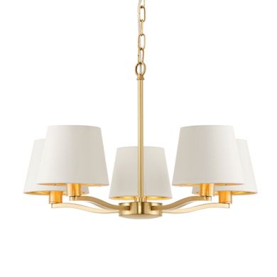 Harvey 5 Lights White Shade Ceiling Pendant Light In Brushed Gold