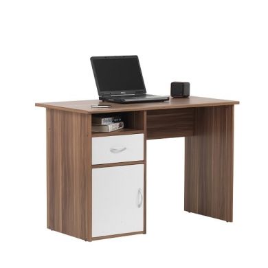 Hastings Wooden Computer Desk In Walnut And White With 1 Door