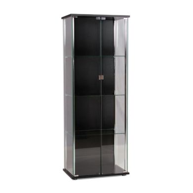 Hatton Clear Glass Display Unit In Chrome And Black With 2 Doors