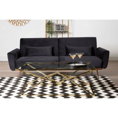 Hatton Velvet Upholstered Sofa Bed In Black With Metallic Gold Legs