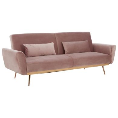 Hatton Velvet Upholstered Sofa Bed In Pink With Metallic Gold Legs