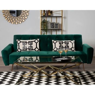 Hayton Velvet Upholstered Sofa Bed In Green With Metallic Gold Legs