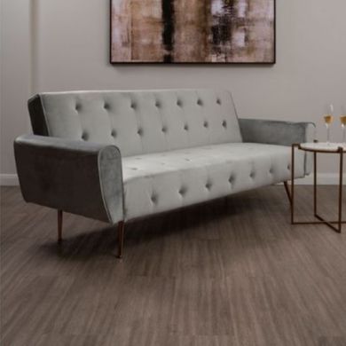 Hayton Velvet Upholstered Sofa Bed In Grey With Metallic Gold Legs
