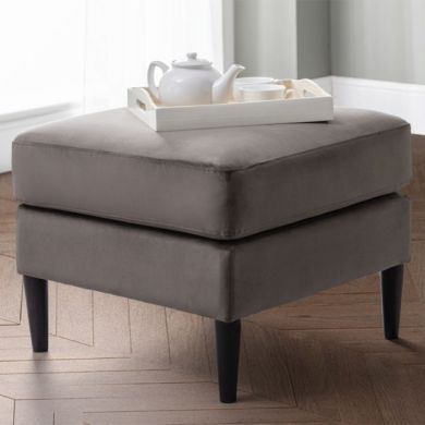 Hayward Velvet Upholstered Ottoman In Grey