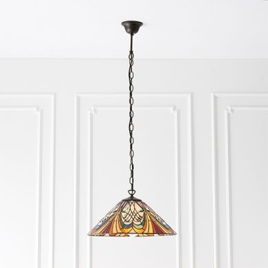 Hector Medium Tiffany Glass Ceiling Pendant Light In Dark Bronze