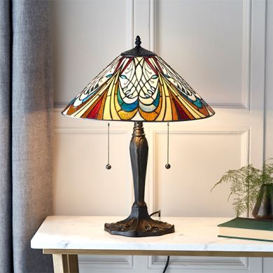 Hector Medium Tiffany Glass Table Lamp In Dark Bronze