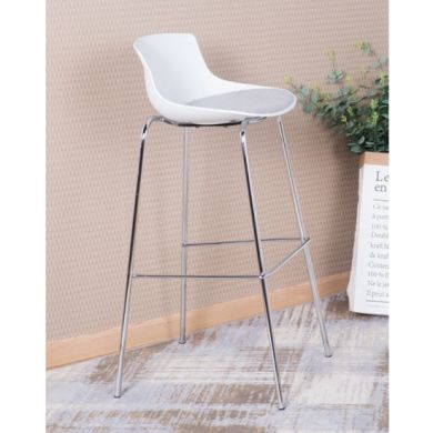 Helena Fabric Bar Stool In White And Chrome