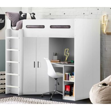 Hercules High Sleeper Bunk Bed In All White