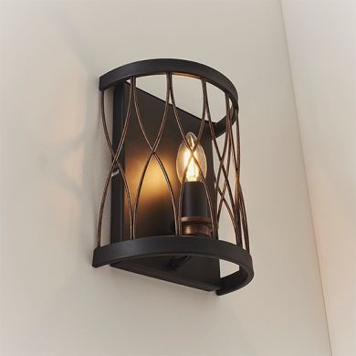 Heston Wall Light In Matt Black And Rustic Bronze