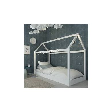 Hickory Wooden Single Bed In White With Home Shaped Frame