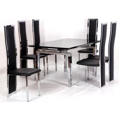 Highgrove Extending Black Glass Dining Set With 6 Trinity Chairs