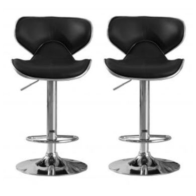 Hillside Black Faux Leather Bar Stools In Pair With Chrome Base