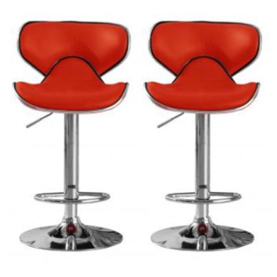 Hillside Red Faux Leather Bar Stools In Pair With Chrome Base