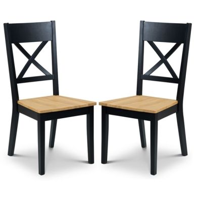 Hockley Black And Oak Wooden Dining Chairs In Pair