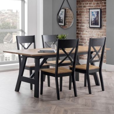 Hockley Rectangular Wooden Dining Table In Black And Oak With 4 Chairs