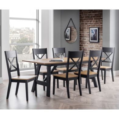 Hockley Rectangular Wooden Dining Table In Black And Oak With 6 Chairs