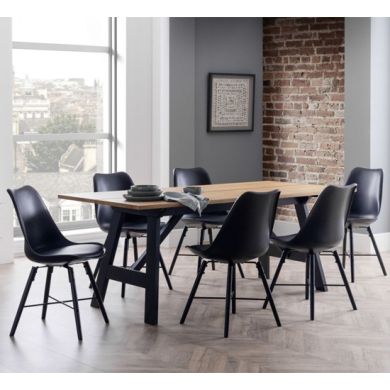 Hockley Wooden Dining Table In Oak And Black With 6 Kari Black Chairs
