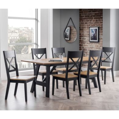 Hockley Wooden Dining Table With 6 Chairs In Black And Oak