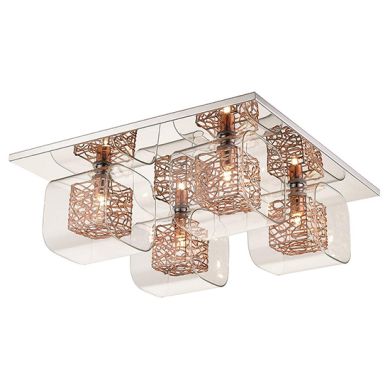 Holland 4 Clear Glass Shade Bulbs Flush Ceiling Light In Copper