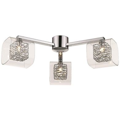Holland 3 Clear Glass Shade Bulbs Flush Ceiling Light In Chrome