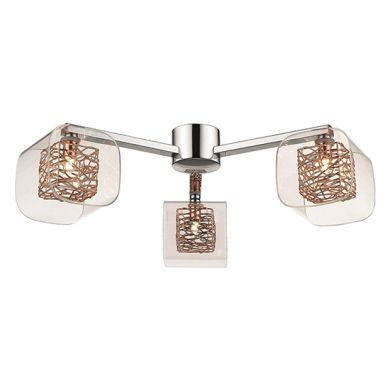 Holland 3 Clear Glass Shade Bulbs Flush Ceiling Light In Copper
