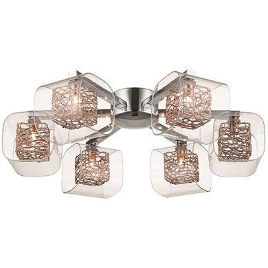 Holland 6 Clear Glass Shade Bulbs Flush Ceiling Light In Copper
