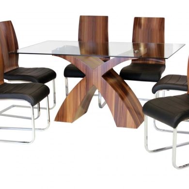 Holte Glass Dining Table With Walnut Wooden Legs