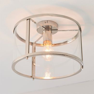 Hopton Clear Glass Shade Flush Ceiling Light In Bright Nickel