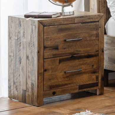 Hoxton Wooden 2 Drawers Bedside Cabinet In Rustic Oak