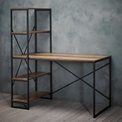 Hoxton Wooden Laptop Desk With Bookshelf In Distressed Oak Effect