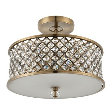 Hudson 3 Lights Frosted Glass Semi Flush Ceiling Light In Antique Brass