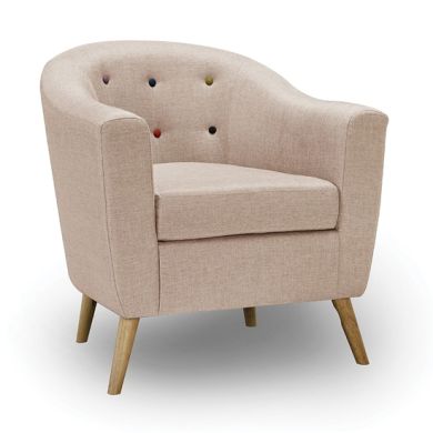 Hudson Buttoned Linen Fabric Armchair In Beige