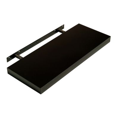 Hudson Large Wooden Floating Box Wall Shelf In Black High Gloss