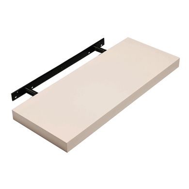 Hudson Large Wooden Floating Box Wall Shelf In Cream High Gloss