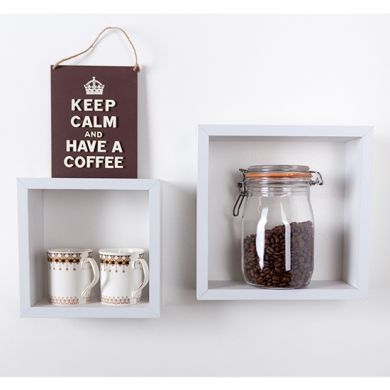 Hudson Wooden Set Of 2 Cubes Wall Shelf In Matt White