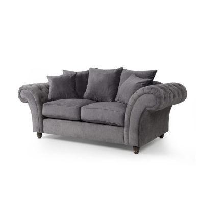 Huntley Fabric Sofa 2 Seater Sofa In Grey With Dark Brown Wooden Legs