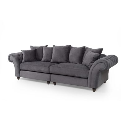 Huntley Fabric Sofa 3 Seater Sofa In Grey With Dark Brown Wooden Legs