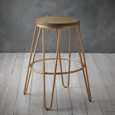 Ikon Wooden Seat Bar Stool With Golden Metal Hairpin Legs