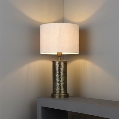 Indara Natural Linen Mix Fabric Table Lamp In Hammered Bronze