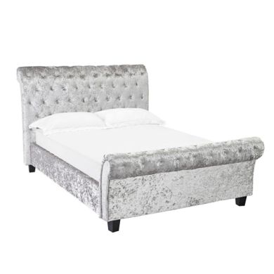 Isabella Velvet Upholstered King Size Bed In Silver