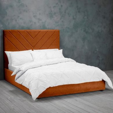 Islington Velvet Upholstered Double Bed In Orange