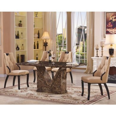 Jarvis Marble Dining Set With 4 PU Light Brown Chairs